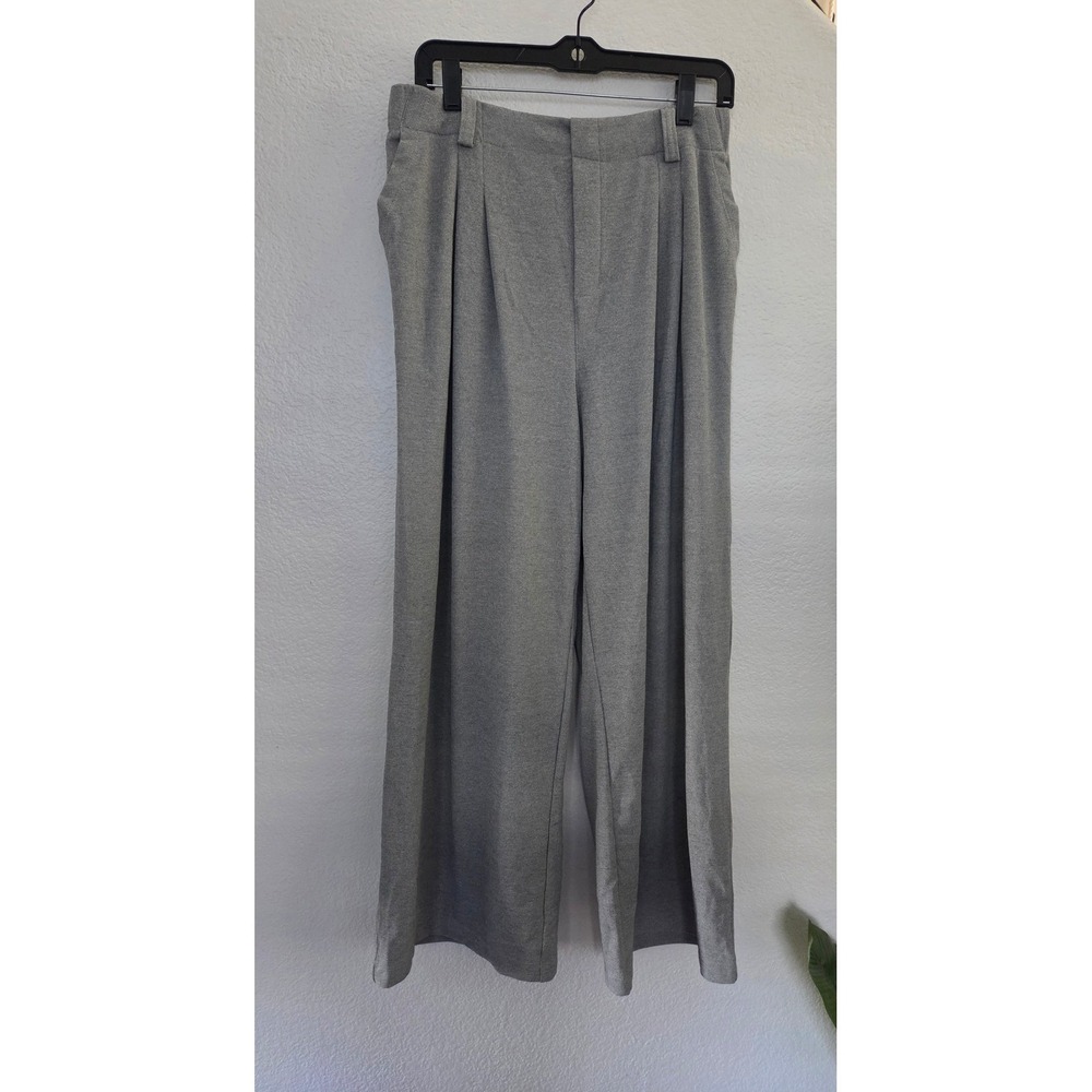 Halara Flex High Waisted Wide Leg Waffle Work Pants Mink Grey Large Petite